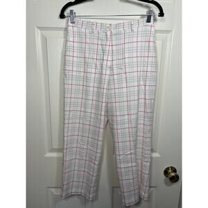 Burberry Golf White Red Tan Check Plaid Capri Pants Made in Spain Women's 4 / S